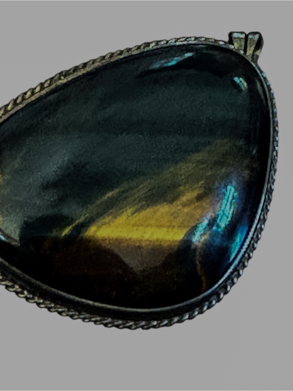 Vintage Blue Tiger Eye Brooch Pendant, Large Hawk’s Eye Gemstone - Picture 14 of 17